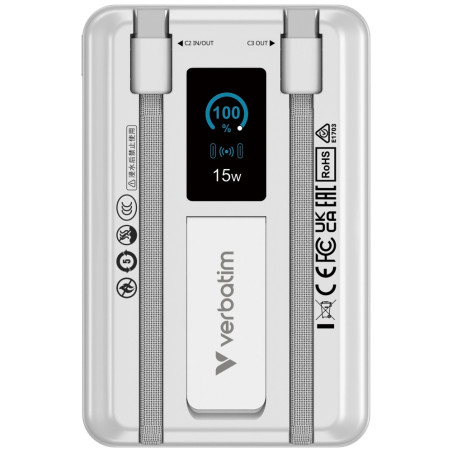 Powerbank Verbatim 10000mAh Magnetic Wireless z podstawką srebrny