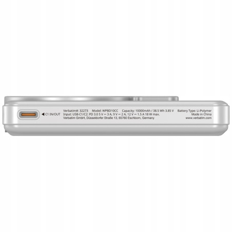 Powerbank Verbatim 10000mAh Magnetic Wireless z podstawką srebrny