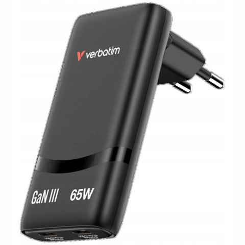 Ładowarka sieciowa USB-C 65W 2 urządzenia GaN czarna Fold n Verbatim