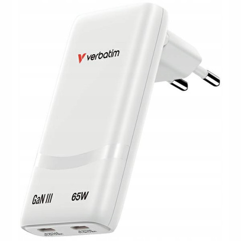 Ładowarka sieciowa USB-C 65W GaN 2 porty Fold n Go biały Verbatim