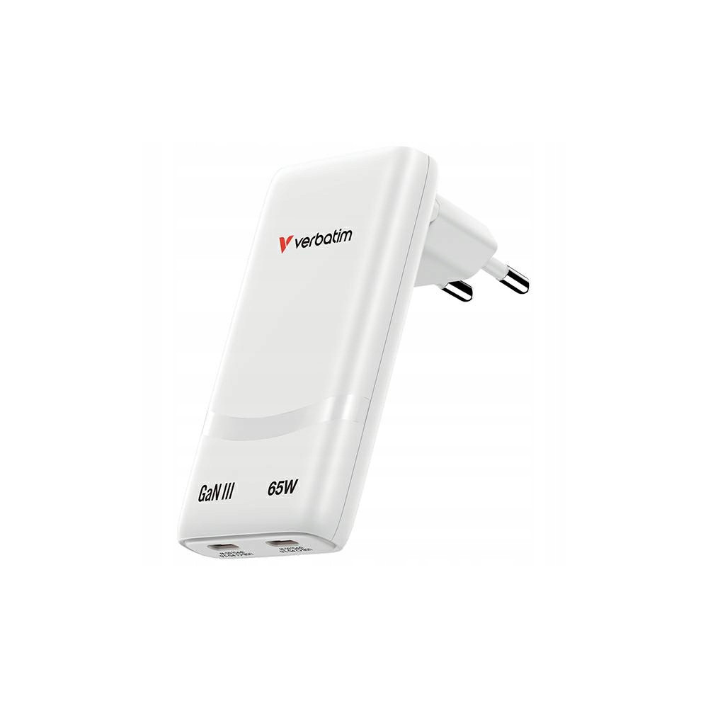 Ładowarka sieciowa USB-C 65W GaN 2 porty Fold n Go biały Verbatim